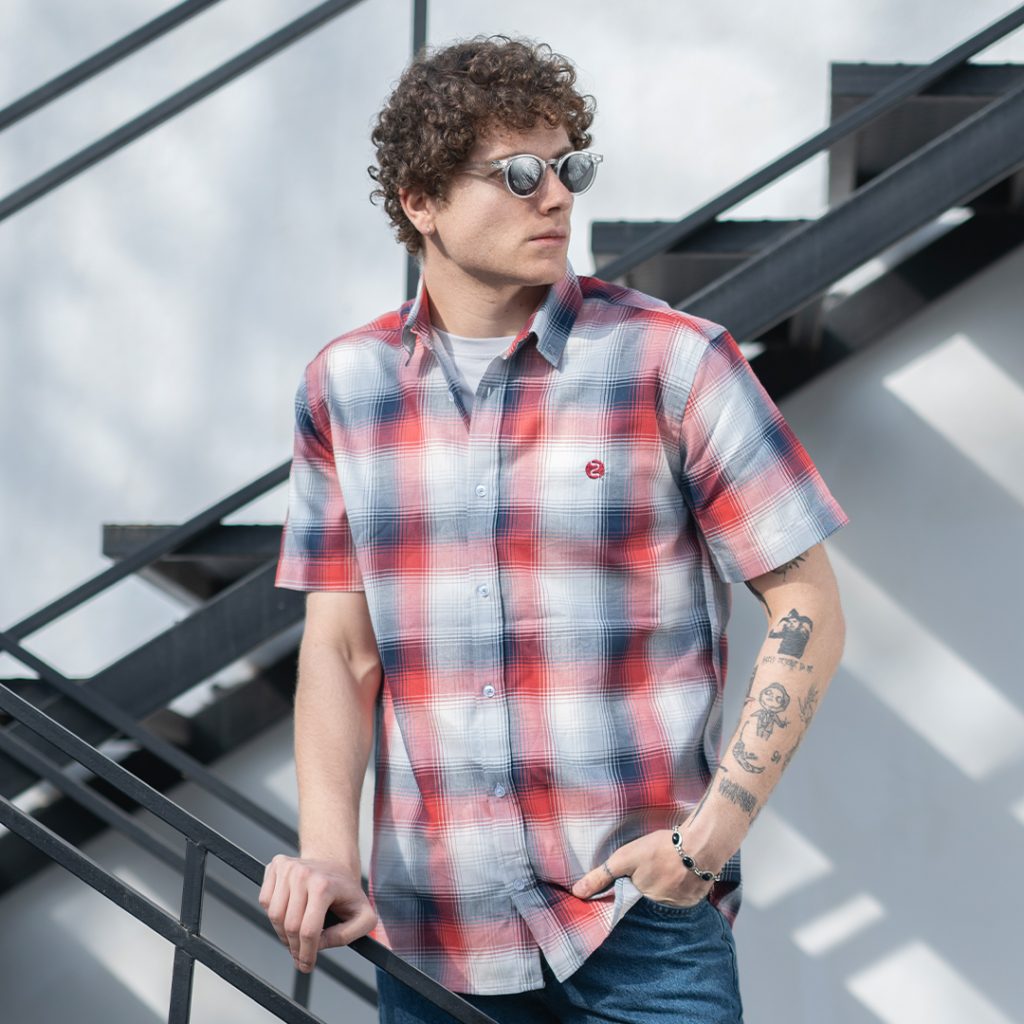 پیراهن اسلیم چهارخانه کتان