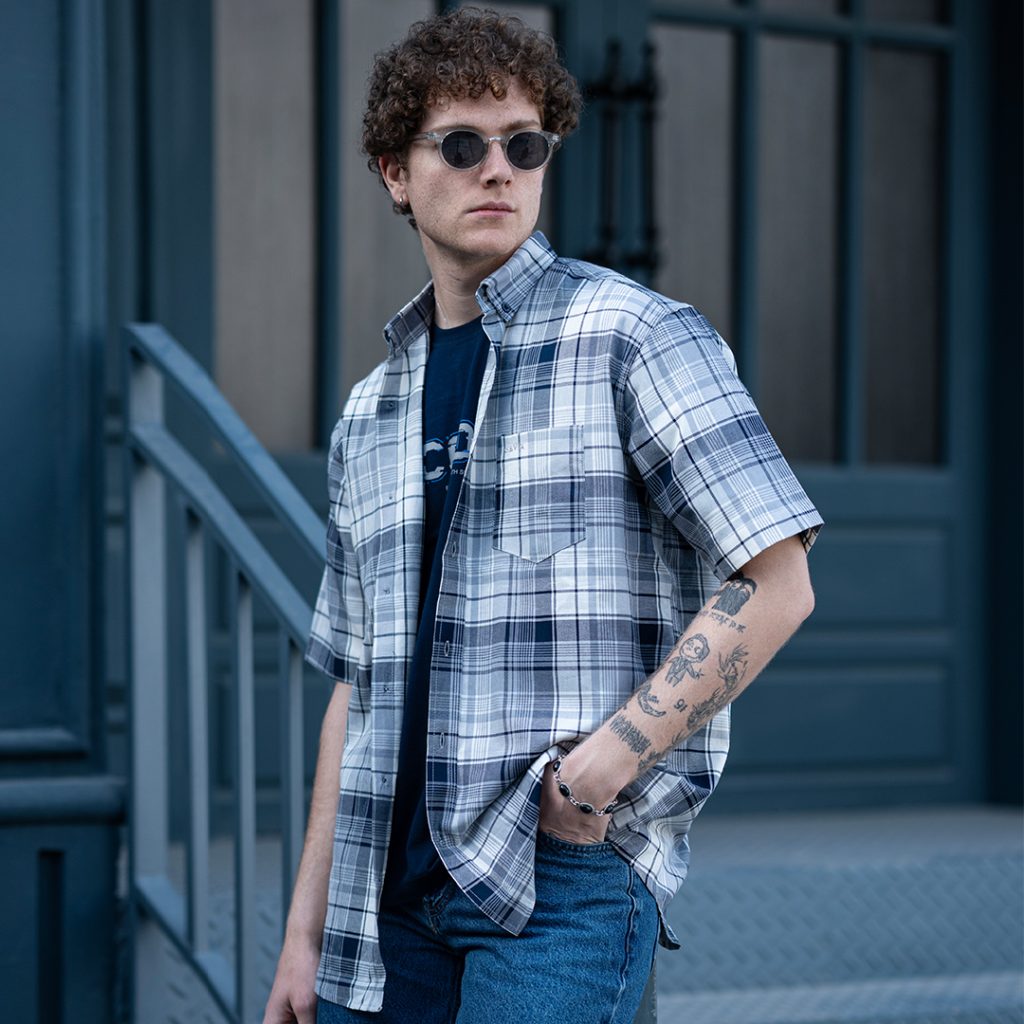 پیراهن رگولار چهارخانه کتان