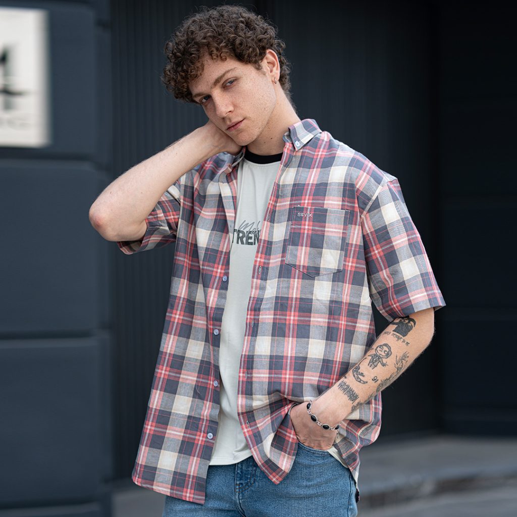 پیراهن رگولار چهارخانه کتان